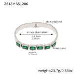 color: Z518-Steel Color Green Glass Stone Bangle