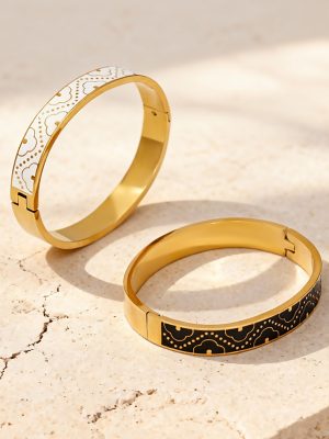 Stainless Steel Colored Enamel Glaze Buckle Drop Oil Bracelet Plated 18K Real Gold Exquisite Gorgeous Pattern Contrast Color Bracelet