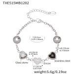 color: TXE515-Black Glass Stone Steel Color Bracelet 16+5cm