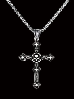 Retro Personality Skull Cross Couple's Pendant Punk Hip Hop Trendy Men's Stainless Steel Necklace