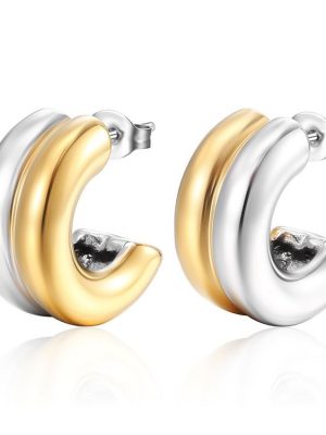 INS Advanced Room Gold Stainless Steel Earrings Light Luxury Temperament Women's 18K Gold C- Shaped Earrings Batch