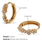 color: EH1120WEG White Rhinestone Gold Hoop Earrings