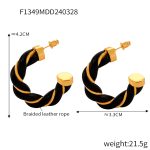 color: F1349-Black Leather Earrings