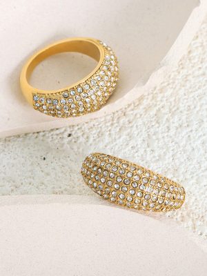 Cool Personality Starry Diamond Czech Diamond Inlaid Design Light Luxury Stainless Steel Gold-Plated Ring