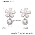 color: F343-Steel Color Five-petal Flower Zircon Earrings