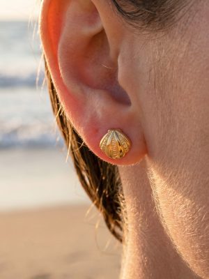 French Fan Shell Female Earrings Stud Earrings Stainless Steel Gold Plated Non-Fading Ornament