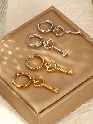 INS Advanced Key Pendant Stainless Steel Earrings Women's 18K Gold Plating Earrings
