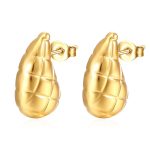 color: Stamped Grid Pattern Drop Earrings Gold