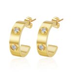 color: Size 2 C Shape Glued Stones Earrings Gold