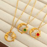 Hollow Star Moon Necklace Sun Star Opal Pendant Clavicle Chain Light Luxury Jewelry