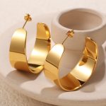Stainless Steel Plated 18K Gold Earrings Versatile Advanced Exaggerated Design U-Shaped Earring Ornament Female