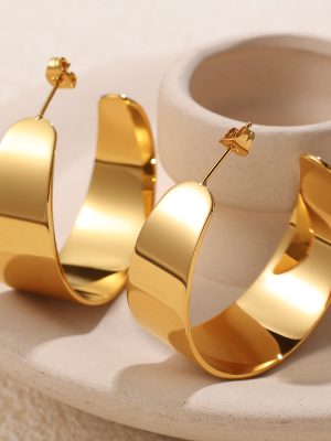 Stainless Steel Plated 18K Gold Earrings Versatile Advanced Exaggerated Design U-Shaped Earring Ornament Female