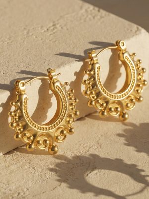Mild Luxury Retro U-Shaped Crown Earrings Stainless Steel 18K Gold Plated Luxurious Style Earrings