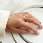 One Piece Dropshipping Electroplated 18K Gold Geometric Stainless Steel Ring Imitation Pearl Ring Ornament Women's Non-Fading