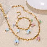 New Versatile Stainless Steel Gold Ceramic Creative Natural Stone Color Elephant Design Necklace