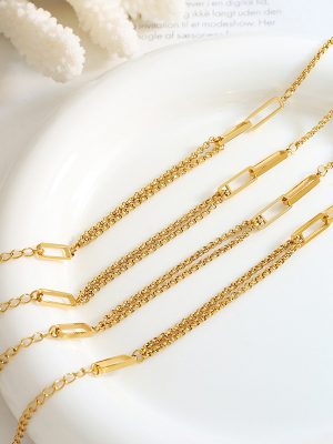 Geometric Hollow Rectangular Double-Layer Chain Bracelet Female Stainless Steel Plated 18K Gold Bracelet E179 Dragon Boat Festival