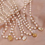 Non-Beaded Freshwater Pearl Pendant Necklace Stainless Steel Plated 18K Gold Light Luxury Ornament