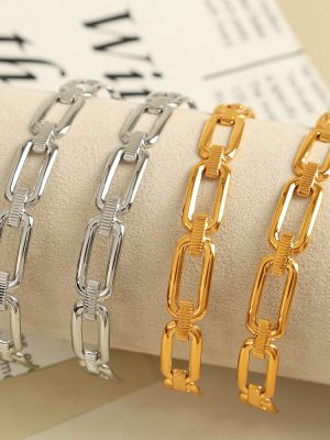 Classic Chain Style Open-Ended Bracelet Simple Design Stainless Steel Bracelet Vacuum Vapor Plating 18K