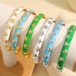 Stainless Steel C- Shaped Diamond Flower Drop Oil Bracelet for Girls Advanced Ins Design Gold