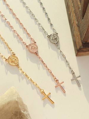 Geometric Portrait round Cross Pendant Necklace Stainless Steel Gold-Plated Clavicle Chain Jewelry Ornament Women