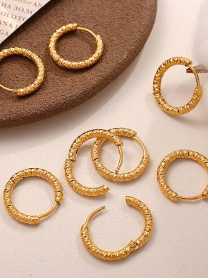 Stainless Steel Circle All-Match Earrings Cold Embossed Earrings Female Temperament Fashion