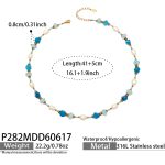color: P282-Natural Freshwater Pearl Faceted Aquamarine Necklace -40+5cm