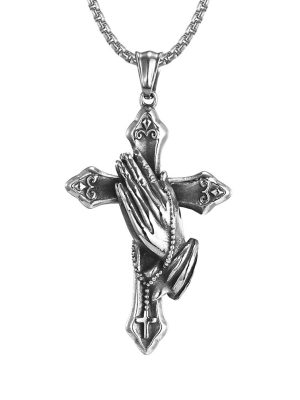 Ruyi Buddha's Hand Cross Rosary Palm Necklace Stainless Steel Vintage Pendant Ornaments