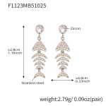 color: F1123-Steel Color Fishbone Earrings