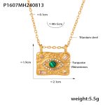 color: P1607-Gold Green Zircon Necklace -40+5cm