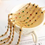 Small Fish Eye Design Colorful Zircon Stitching Chain Necklace Bracelet Copper Jewelry Set OL
