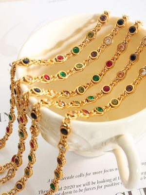 Small Fish Eye Design Colorful Zircon Stitching Chain Necklace Bracelet Copper Jewelry Set OL