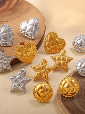 Hong Kong Five-Pointed Star Love Heart Stud Earrings Stainless Steel 18K Gold Plating Sweet Cool All-Match Jewelry Female
