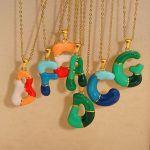 Stainless steel versatile letter necklace with oil-drip design, women’s dopamine-colored bubble clavicle chain.