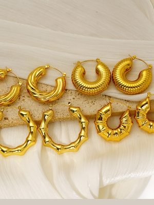 Stainless Steel Bamboo Hollow Earrings Women's High-Grade Retro Easy Matching Earrings
