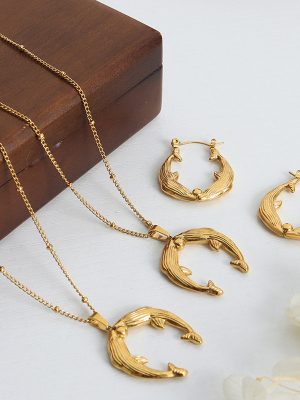 New Light Luxury Advanced Personality Design Dolphin Stainless Steel Necklace Earrings Simple Jewelry Women