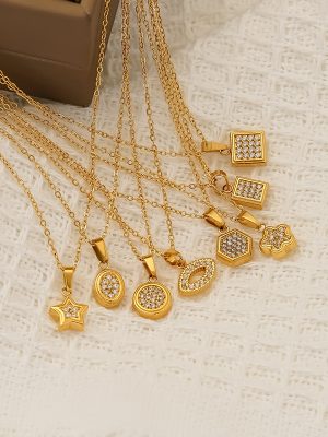 High-Grade Stainless Steel Necklace Women's Simple Five-Pointed Star Geometric Diamond Inlaid Clavicle Chain