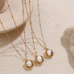 French Simplicity Clavicle Chain Peanut Pearl Necklace Women's Stainless Steel 18K Gold Plating Bowl Bean Pendant