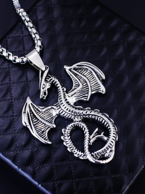 New Accessories Stainless Steel Flying Dragon Pendant Personality Punk Vintage Men's Trendy Necklace Fire-Spraying Dragon Pendant