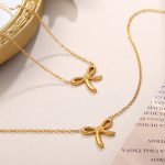INS Light Luxury Design Versatile Irregular Bow Necklace Stainless Steel Plated 18K Female Clavicle Chain
