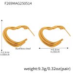 color: F269-Gold Three Layer Heart Geometric Earrings