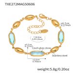 color: TXE272-Gold Blue Glass Stone Bracelet 16+5cm
