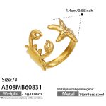 color: A308-Crab Starfish Gold Ring -Size 7
