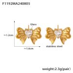 color: F1192-Gold White Glass Stone Earrings