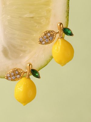 Daisy Resin Lemon Stud Earrings Summer Fresh Fruit Accessories Stainless Steel Girls' Gifts Earrings