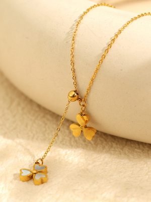 Simple White Shell Clover Necklace Design Flower-Shaped Clavicle Chain Small Light Luxury High-End Women