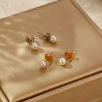 New Stainless Steel Zircon Pearl Steel Ball Stud Earrings Women's All-Match Light Luxury Earrings Earrings