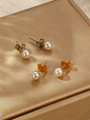 New Stainless Steel Zircon Pearl Steel Ball Stud Earrings Women's All-Match Light Luxury Earrings Earrings