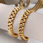 Advanced Stainless Steel Bracelet Plated 18K Gold Watchband Type with Beads for Men and Women