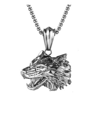 Wolf Head Exaggerated Personalized Zodiac Stainless Steel Necklace Vintage Pendant Ornaments