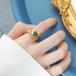 color: A464-Green Glass Gold Ring / size: US 7